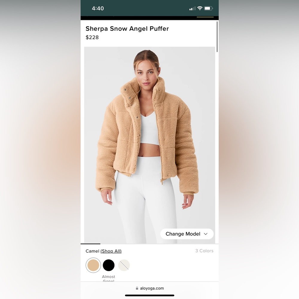 ALO Yoga Camel Sherpa Snow Angel Puffer Jacket